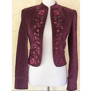 Lucky Brand Embroidered Velvet Jacket Women's XS Plum NWT Western Boho Bohemian